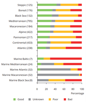 Starea de conservare a speciilor pentru fiecare regiune biogeografică și maritimă (în: Starea naturii în UE. Rezultatele raportării în temeiul directivelor privind natura 2013-2018