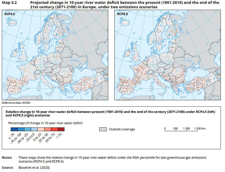 CARTES ILLUSTRATIONS DES RAPPORTS DE L'AEE sur les questions relatives � l'eau : Rapport 9/2021 <em>Drivers of and pressures arising from selected key water management challenges</em>. 
